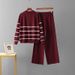 Women's Striped Semi-Zip Sweater & Pants Set - Loose Fit Casual Two-Piece Outfit For Autumn Winter Pant Sets_ecoleips.com