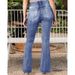Women's Clothing Retro Side Button Mid Waist Slightly Flared Jeans_ecoleips.com