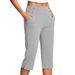 Women's Solid Color Stretch Casual Fitness Pants Capri Length with Pockets Comfortable Yoga Trousers European American Style_ecoleips.com