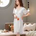 Sexy Chest Pad Lace Mesh Thin Silk Pajamas Loungewear_ecoleips.com