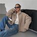 Oversized Fleece Jacket Women’s – Short Plush Zip-Up Coat With Stand Collar & Long Sleeves (S-XXL, Polyester, Casual Streetwear)_ecoleips.com