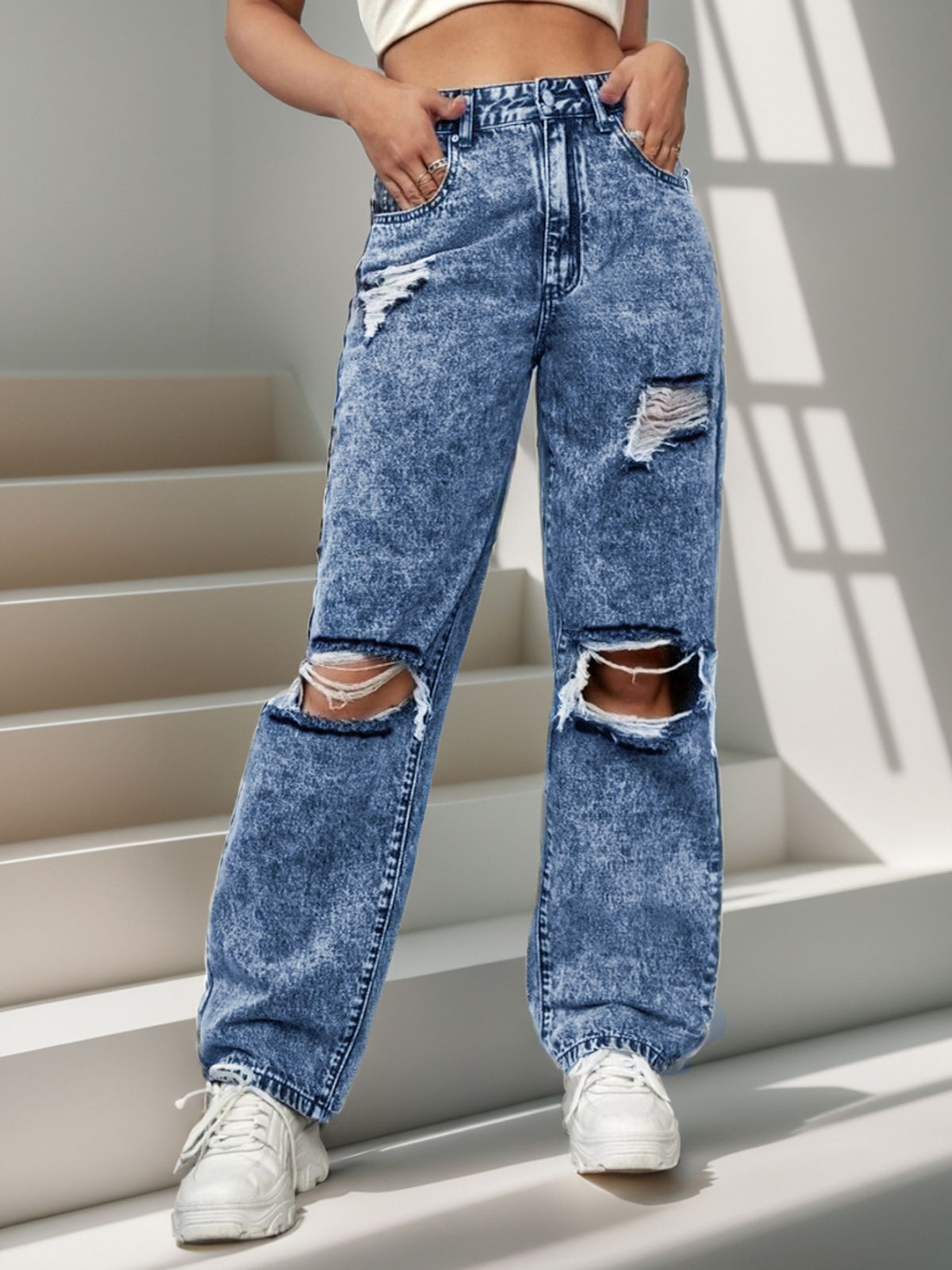 New Women's Ripped Street Jeans Pants Fashion Street Jeans_ecoleips.com