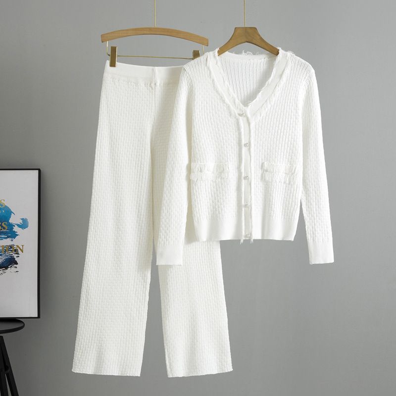 K New Fashion Set Pure Color Slim Fit Knitted Sweater Two Piece Set Female_ecoleips.com