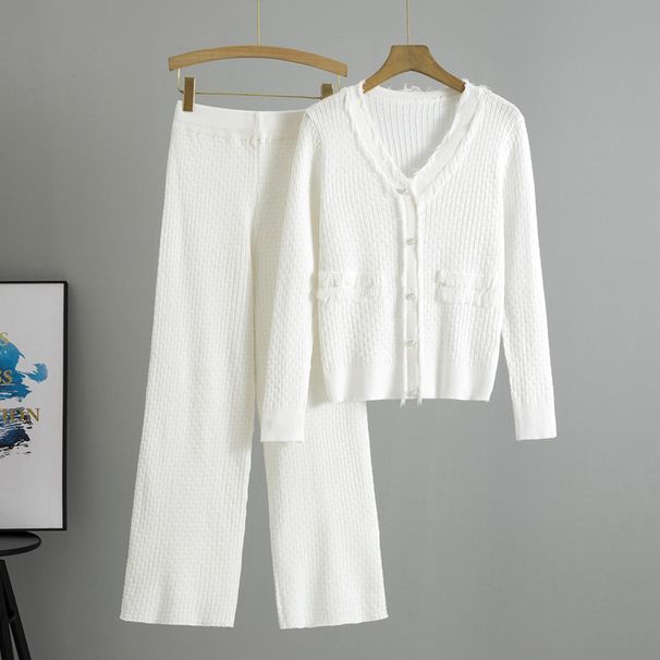 K New Fashion Set Pure Color Slim Fit Knitted Sweater Two Piece Set Female_ecoleips.com