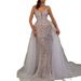 Two Piece Wedding Dress With Deep V Neckline, Handmade Lace Bridal Gown With Detachable Train, Sexy And Elegant Evening Style_ecoleips.com