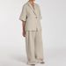 Women's Clothing Spring And Summer New Linen Commuter Suit Women's Lapel Five Point Sleeve Cardigan Top Loose Wide Leg Pants Two Piece Suit_ecoleips.com