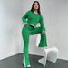 Cropped Knit Sweater & Slit Hem Pants Set – Contrast Panel Ribbed Two-Piece Outfit For Women (Hot Pink, S/M/L)_ecoleips.com