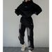 Women's Clothing Fleece Hoodie & Jogger Set - Long Sleeve Thickened Sweatshirt & Pants Outfit, Casual Letter Print Two-Piece (Black, Dark Gray, Blue)_ecoleips.com