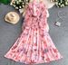 Women's French Style Romantic Floral Print Dress Round Neck Long Sleeved Summer Style Ruffled Waist Slimming Full Skirt_ecoleips.com