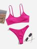 Solid Red Ribbed Scoop Neck Bikini Set Thin Strap High Cut Two Piece Beach Swimsuit_ecoleips.com