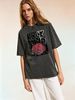 Women's Y2K Rock And Roll Graphic T-Shirt, Vintage Red Rose Print Grunge Casual Tee_ecoleips.com