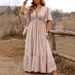 Women's Bohemian Style Maxi Dress V Neck Ruffle Sleeve Spring Summer Vacation Casual Fashion Clothing_ecoleips.com