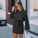 New Fashion Women's Clothing Belt Long-sleeved Knitted Pit Strip Dress Bubble Sleeve Casual Dress_ecoleips.com