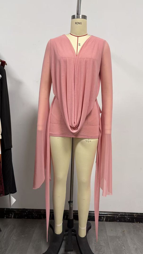 12 Colors Cross-Border New Island Resort Style Deep V Neckline Mesh See-Through Dress For Women_ecoleips.com