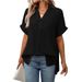 2025 Summer New Women's V-neck Short Sleeve Striped Loose Plaid Shirt_ecoleips.com