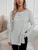 Stripe Print Crew Neck T-shirt Casual Long Sleeve Slit T-shirt Spring And Autumn Women's Wear_ecoleips.com