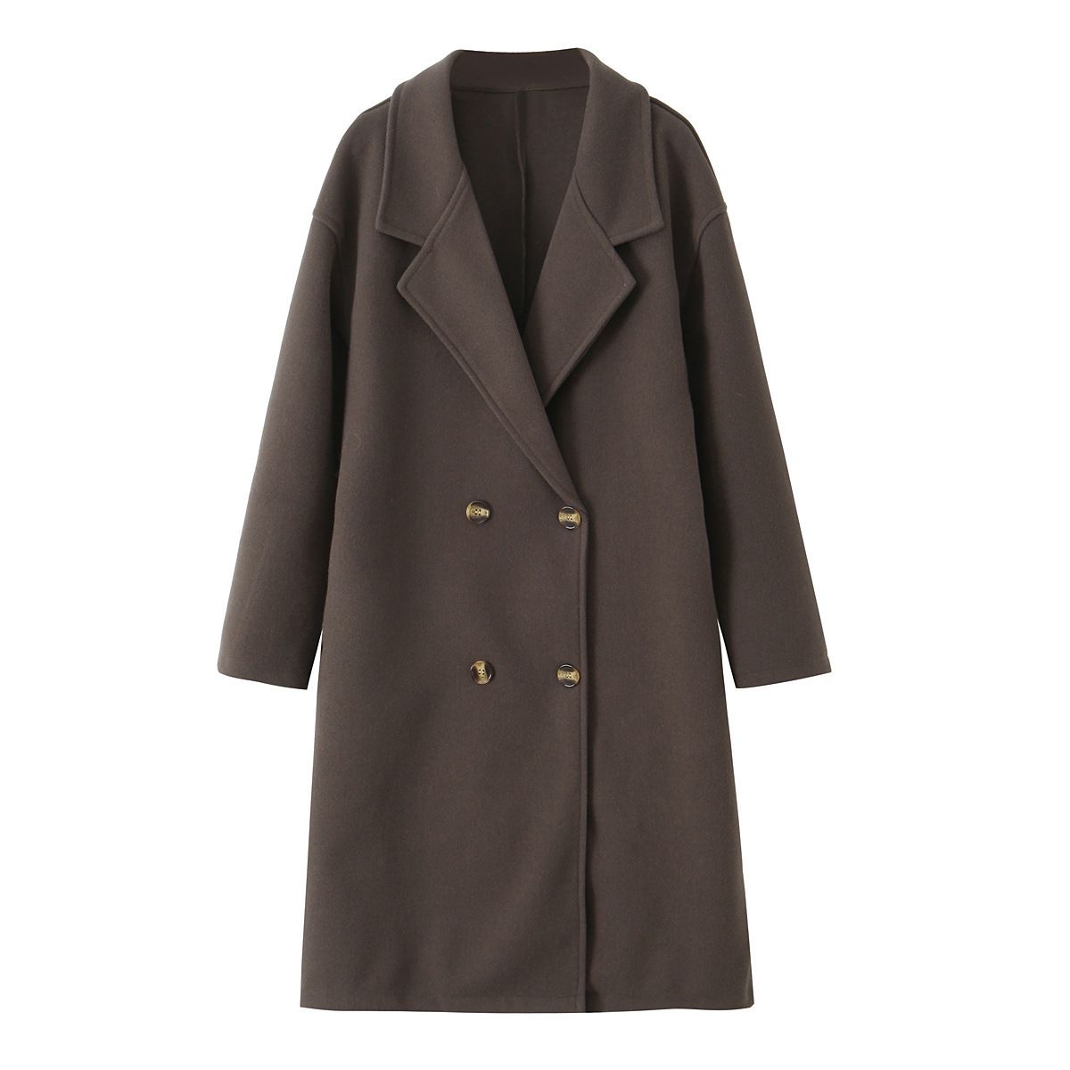 Women's Double-Breasted Wool Blend Notch Collar Short Coat - Lightweight Long-Sleeve Jacket For Autumn & Winter_ecoleips.com