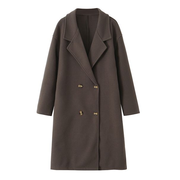 Women's Double-Breasted Wool Blend Notch Collar Short Coat - Lightweight Long-Sleeve Jacket For Autumn & Winter_ecoleips.com