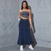 Women's Classic Denim Maxi Skirt, Stretch Washed Denim A-Line Long Skirt, Versatile Plus Size Midi Skirt_ecoleips.com