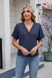 K New Waffle Casual V-neck Knitted Button Short Sleeved Cardigan_ecoleips.com