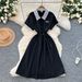Casual Short Sleeved Patchwork Dress For Women In Summer With Drawstring Waist Design And Slim Fit Mid Length Shirt Skirt_ecoleips.com