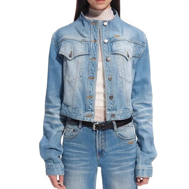 Women's Clothing Stand Collar Short Autumn Heavyweight Denim Jacket With Retro Stand Collar | Oversized Short Cropped Jacket For Men & Women_ecoleips.com