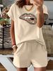 Women’s 2 Piece Outfit Set – Oversized Graphic T-Shirt And Biker Shorts Matching Set, Casual Summer Lounge Tracksuit For Daily Wear-366_ecoleips.com