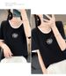 Women's Clothing Summer Women's Curved Beaded Ice Linen Silk V Neck Short Sleeve T-Shirt Thin Color Block Floral Print Knitted Top_ecoleips.com
