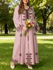 Plus-Size Women's Long-Sleeve Dress, Elegant Middle Eastern Robe Style, Ethnic Print, Loose & Comfortable, Elegant For Commute & Vacation_ecoleips.com