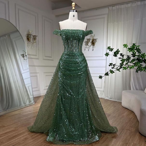 Women's Clothing One Shoulder Fishtail Long Skirt Light Luxury Temperament Host Beaded Sequin Dress_ecoleips.com