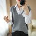 Aria Basics Loose V-neck Wool Knit Sleeveless Vest, Korean Style, Solid Color, Youthful Casual Women's Vest Top, Elegant_ecoleips.com