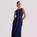 Summer New Knitted European And American Women's Round Neck Sleeveless Button Fashion Sexy Slim Long Dress_ecoleips.com