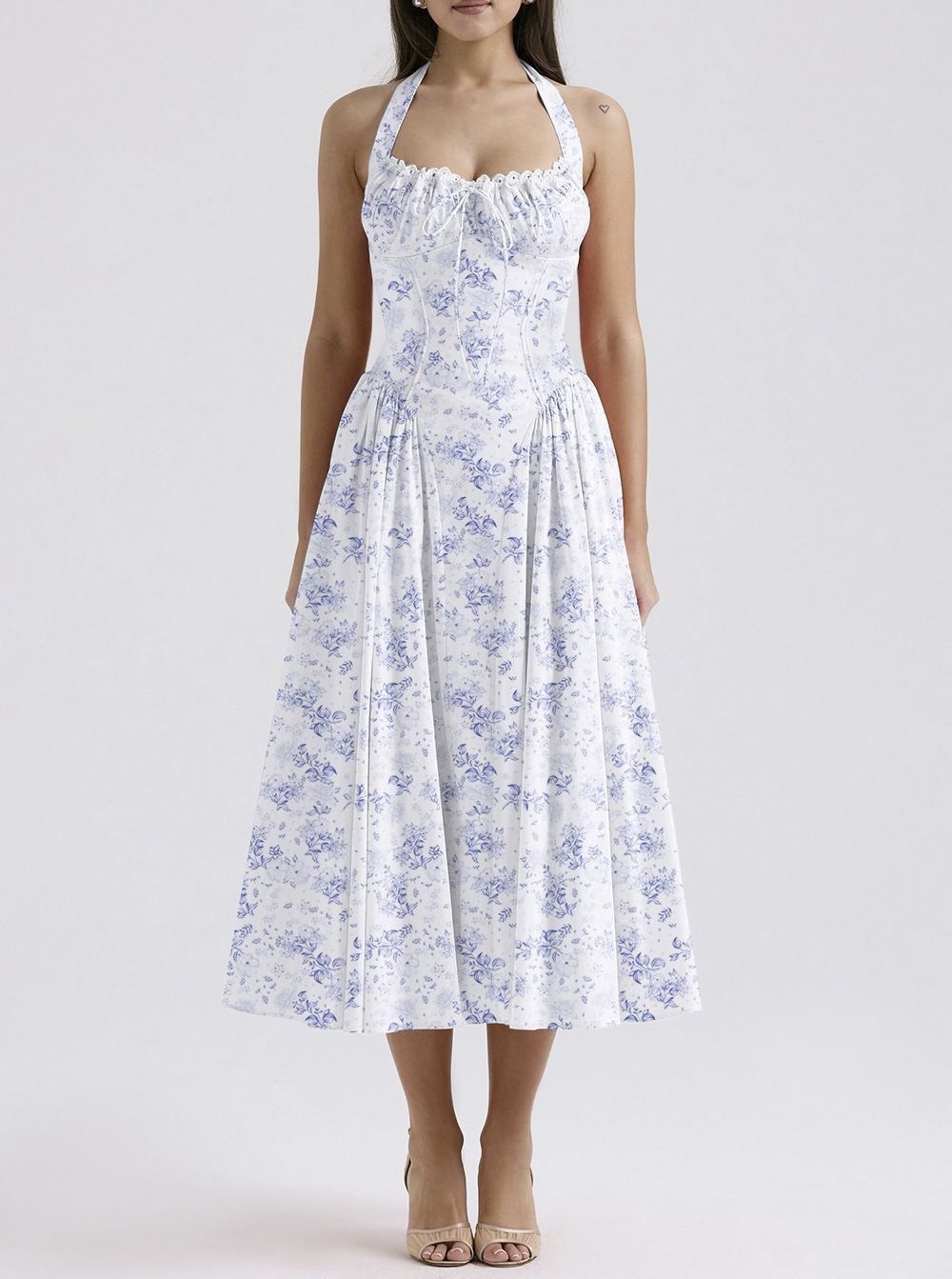 2025 Summer New Slim Fit Camisole Long Dress, Fashionable Printed Neck Hanging Lace Dress_ecoleips.com