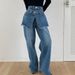 Women’s Clothing South Korea Dongdaemun autumn and winter new retro washed old dark design stitching with waistband jeans_ecoleips.com