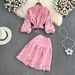 Premium Selection Of Vintage Inspired V Neck Hollowed Out Embroidered Lantern Sleeve Short Shirts For Women, Two Piece Set With High Waist And Slimming A Line Silhouette._ecoleips.com