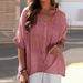 Women's Clothing cotton and linen V neck pullover short sleeved loose fitting women's shirt casual tops_ecoleips.com