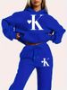 Women's Letter Print Sweatshirt Set, Long Sleeve Pullover Top And Pants, Casual Two Piece_ecoleips.com