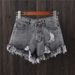 Women's Clothing Smoky Gray Ripped Button Denim Shorts Women Summer mm Large Size Slimming Wide Leg Pants Beggar AA Hot Pants Raw Edge_ecoleips.com