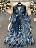 Women's Bohemian V-Neck Maxi Dress Long Sleeve Ethnic Print Belted Dress for Women_ecoleips.com
