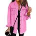 Distressed Washed Denim Shirt Jacket For Women - Oversized Streetwear Coat With Raw Hem For Fall & Winter_ecoleips.com