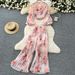 Women's Clothing Light Mature Style Temperament Two Piece Suit High End Sense Sway Collar Printed Chiffon Top High Waist Pleated Wide Leg Pants_ecoleips.com