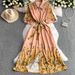 Women's Clothing Pink Floral Lapel Shirt Dress For Women Summer Single Breasted Waist Slim Pleated Mid Length Skirt_ecoleips.com