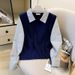 Korean Style Women's Patchwork Faux Knit Sweater Two Piece Set Casual Elegant Autumn Top For Adult Chic Design_ecoleips.com