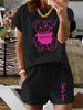Women’s 2 Piece Outfit Set – Oversized Graphic T-Shirt And Biker Shorts Matching Set, Casual Summer Lounge Tracksuit For Daily Wear-309_ecoleips.com