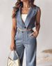 Women's Striped Wide Shoulder Sleeveless Lapel Commuter Jacket And Straight Leg Pants 2 Piece Set European American Style_ecoleips.com