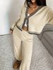 Loose V Neck Knit Cardigan Suit, Soft Skin-friendly Outfit_ecoleips.com