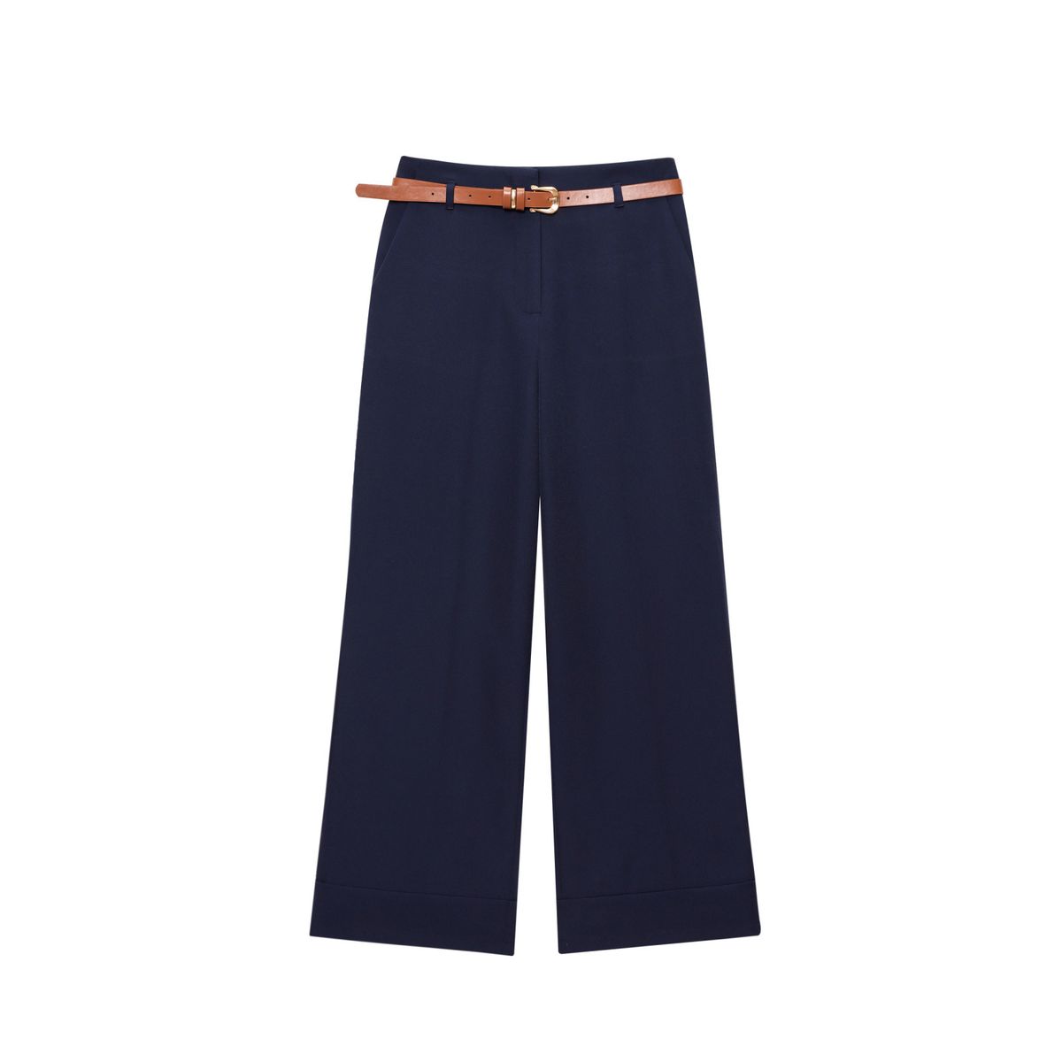 Tailored Wide-Leg Trousers With Detachable Belt – Classic Straight Cut & Cuffed Hem_ecoleips.com