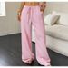 Women's Wide Leg Pants Knotted Waist Slant Pockets Textured Fabric Casual Comfort Fit Bottoms_ecoleips.com