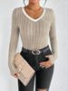 Women's Slim Sexy Knit Long Sleeve Top Women's V-Neck Neck Edge Clash Top New Autumn And Winter Women's Casual Pullover_ecoleips.com