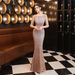 Women's Clothing Banquet Elegant Long Sleeveless Sequined Queen Mermaid Evening Gown_ecoleips.com